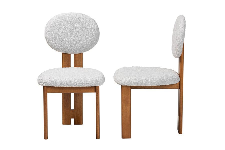 Baxton Studio Kacela Modern Japandi Light Grey Boucle Fabric and Walnut Brown Finished Wood 2-Piece Dining Chair Set FredCo