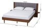 Baxton Studio Kalista Transitional Modern Grey Fabric and Walnut Brown Wood Queen Size Bed with Built-In Side Tables FredCo