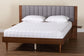 Baxton Studio Kalista Transitional Modern Grey Fabric and Walnut Brown Wood Queen Size Bed with Built-In Side Tables FredCo