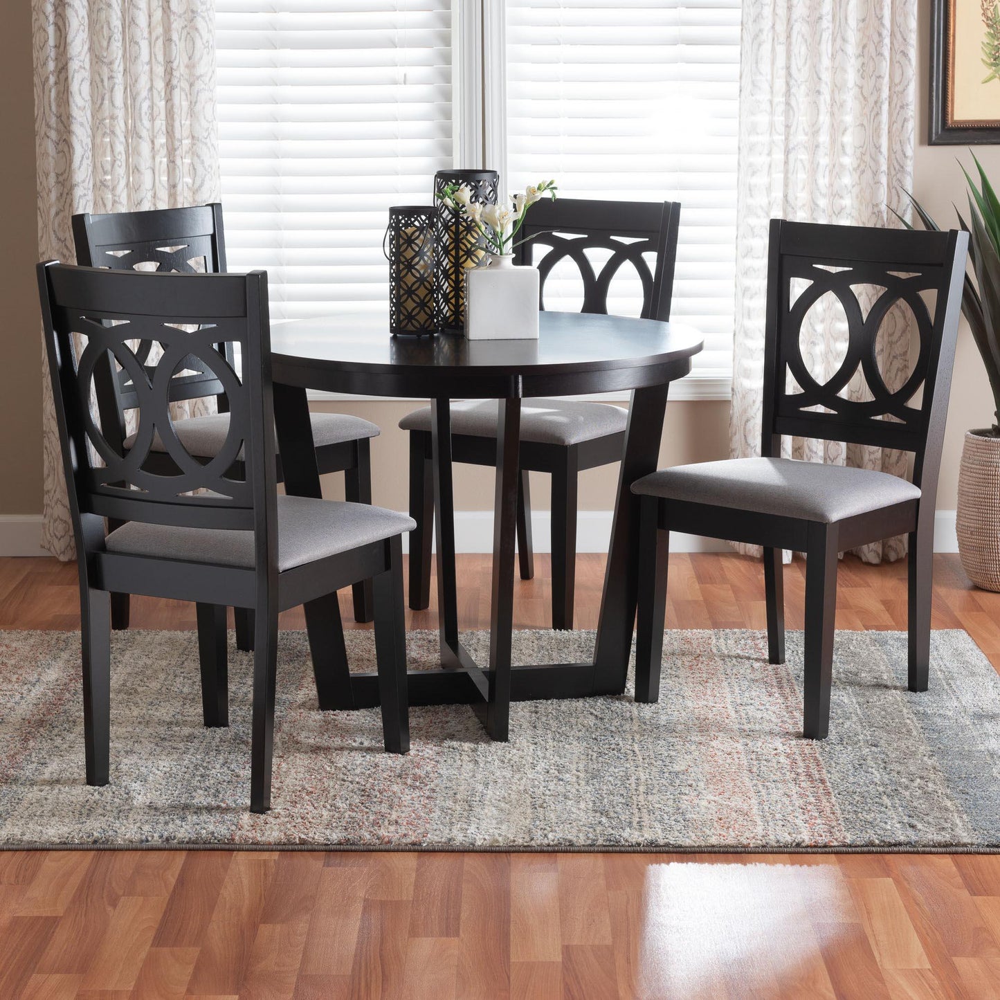 Baxton Studio Kara Modern Grey and Dark Brown Finished Wood 5-Piece Dining Set FredCo