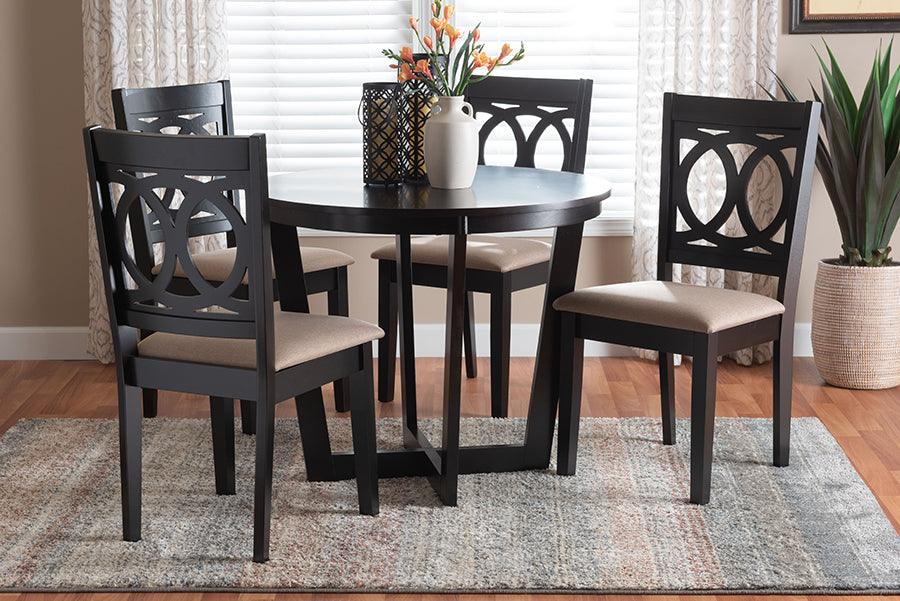 Baxton Studio Kara Modern Sand Dark Brown Finished Wood 5-Piece Dining Set FredCo