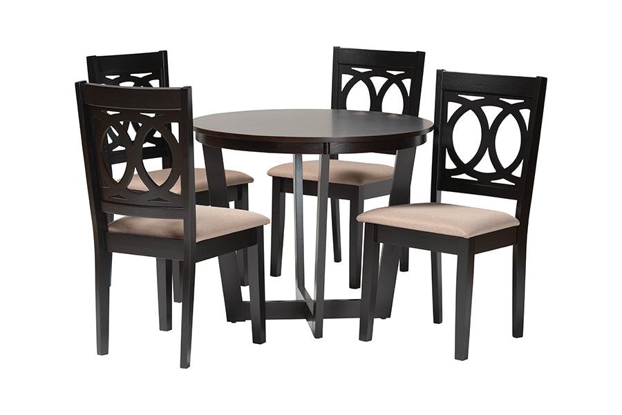 Baxton Studio Kara Modern Sand Dark Brown Finished Wood 5-Piece Dining Set FredCo