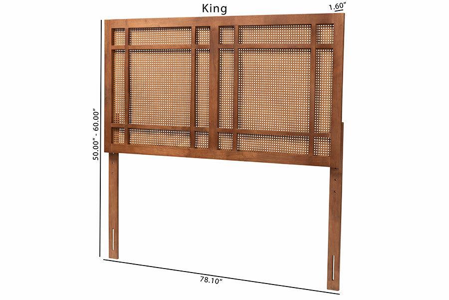 Baxton Studio Katrice Mid-Century Modern Ash Walnut Finished Wood Headboard with Rattan FredCo