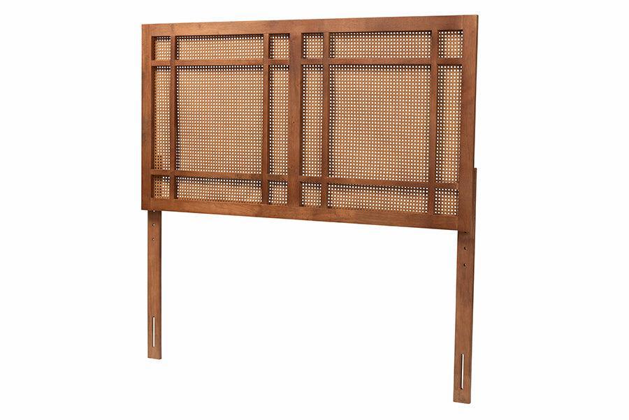 Baxton Studio Katrice Mid-Century Modern Ash Walnut Finished Wood Headboard with Rattan FredCo