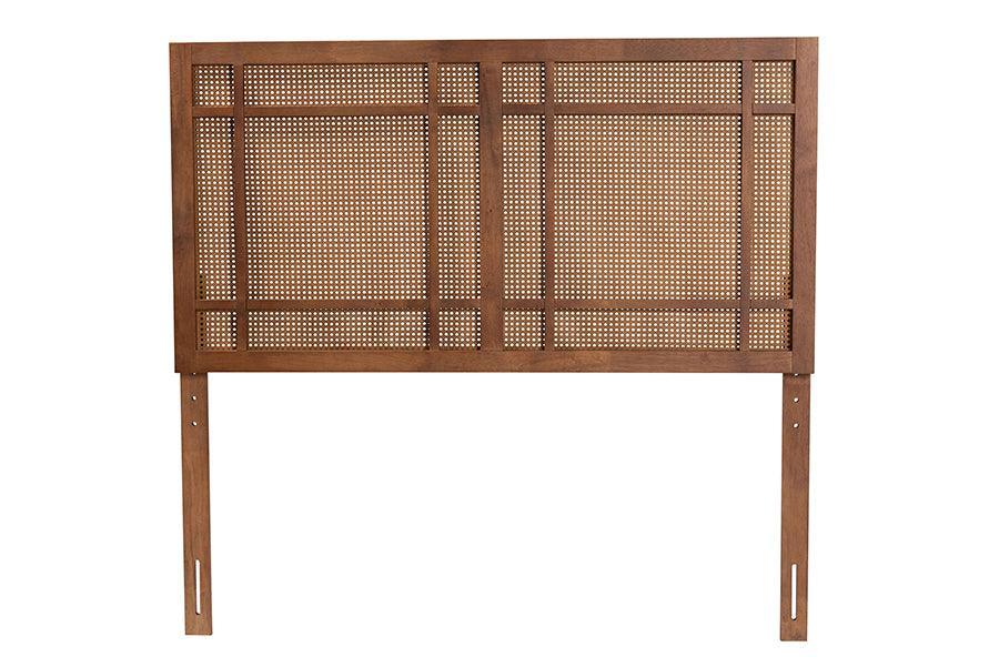 Baxton Studio Katrice Mid-Century Modern Ash Walnut Finished Wood Headboard with Rattan FredCo