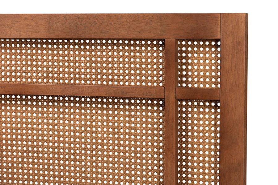 Baxton Studio Katrice Mid-Century Modern Ash Walnut Finished Wood Headboard with Rattan FredCo