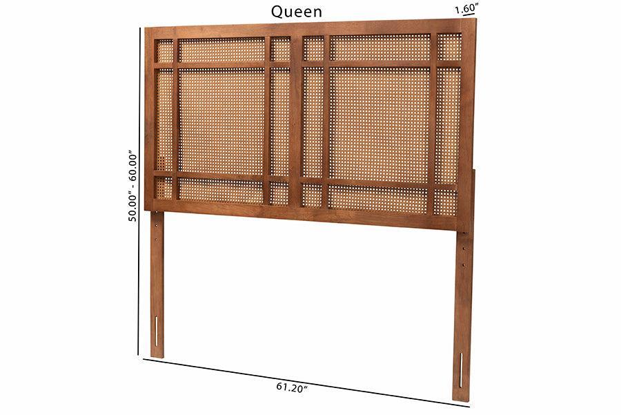 Baxton Studio Katrice Mid-Century Modern Ash Walnut Finished Wood Headboard with Rattan FredCo