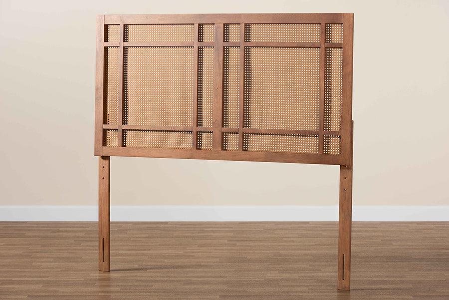 Baxton Studio Katrice Mid-Century Modern Ash Walnut Finished Wood Headboard with Rattan FredCo
