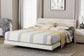 Baxton Studio King Alfie Boucle Floating Bed with Channel Tufted Headboard - Low Profile Minimalist Platform Bed Frame, Cream FredCo