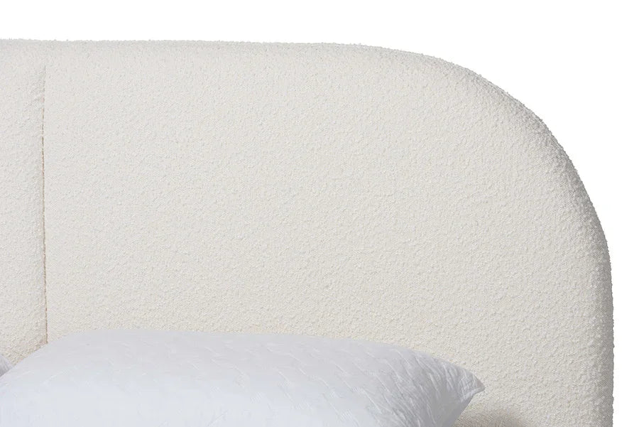 Baxton Studio King Cachet Floating Platform Bed with Rounded Headboard - Low Profile Minimalist Boucle Upholstered Bed Frame, Cream FredCo