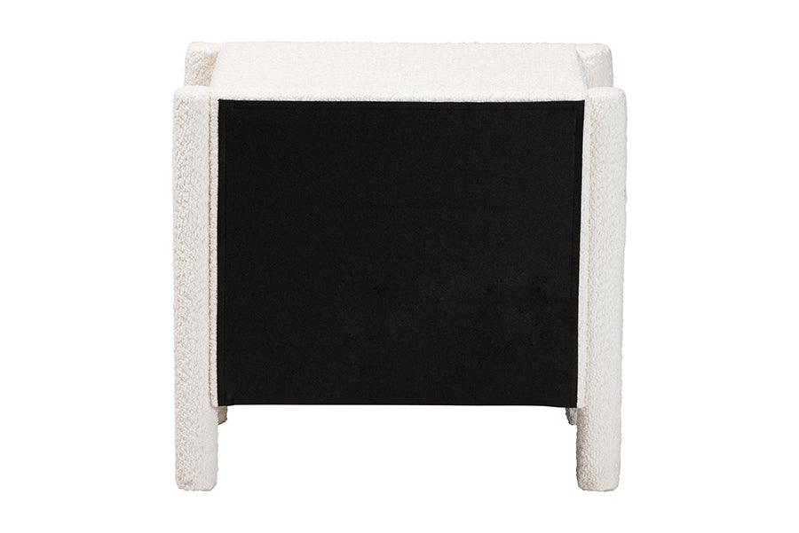 Baxton Studio Laria Modern White Teddy-Bear Fabric 2-Drawer Nightstand FredCo