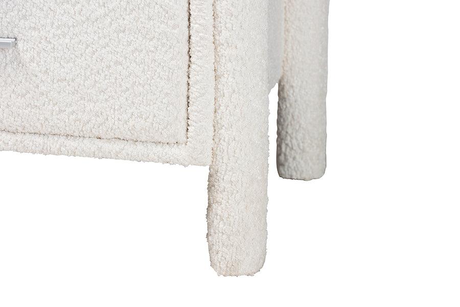 Baxton Studio Laria Modern White Teddy-Bear Fabric 2-Drawer Nightstand FredCo