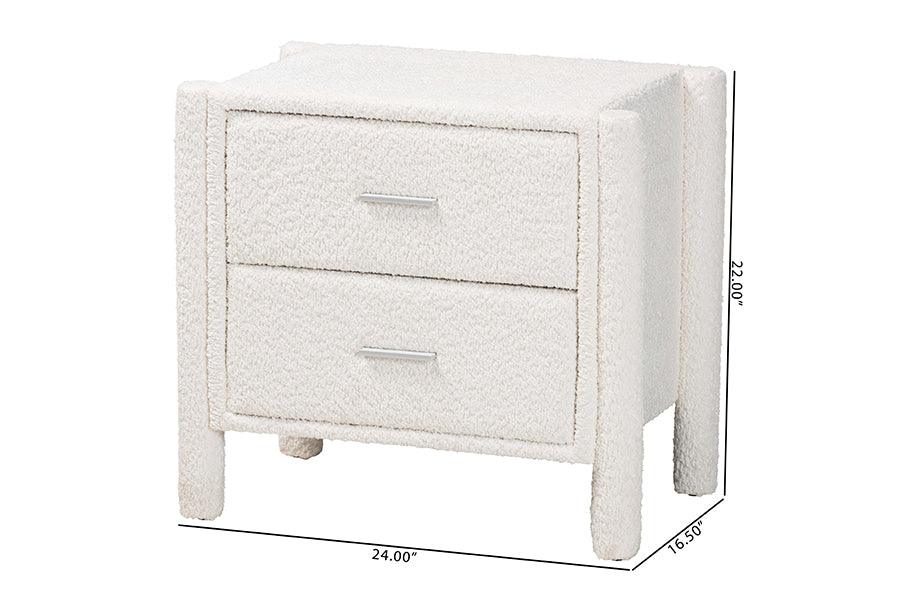 Baxton Studio Laria Modern White Teddy-Bear Fabric 2-Drawer Nightstand FredCo