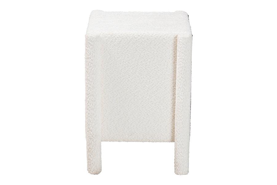 Baxton Studio Laria Modern White Teddy-Bear Fabric 2-Drawer Nightstand FredCo