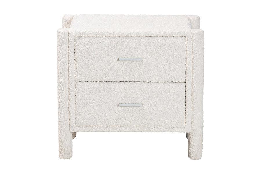 Baxton Studio Laria Modern White Teddy-Bear Fabric 2-Drawer Nightstand FredCo