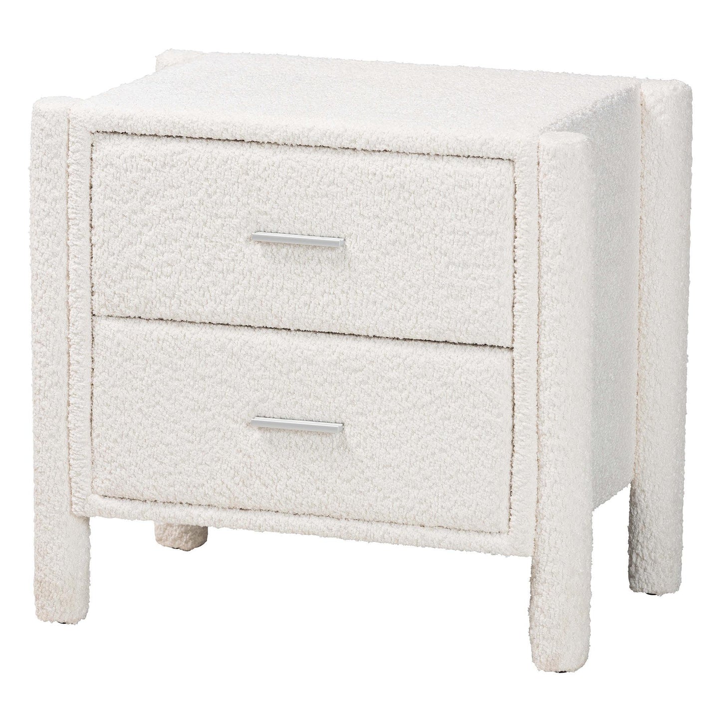 Baxton Studio Laria Modern White Teddy-Bear Fabric 2-Drawer Nightstand FredCo
