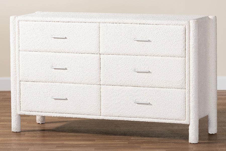 Baxton Studio Laria Modern White Teddy-Bear Fabric 6-Drawer Dresser FredCo