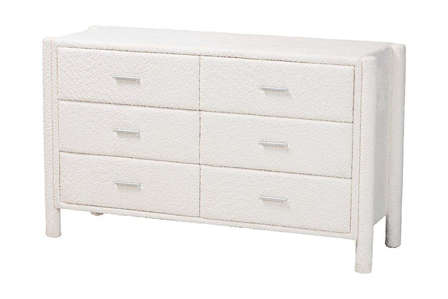 Baxton Studio Laria Modern White Teddy-Bear Fabric 6-Drawer Dresser FredCo