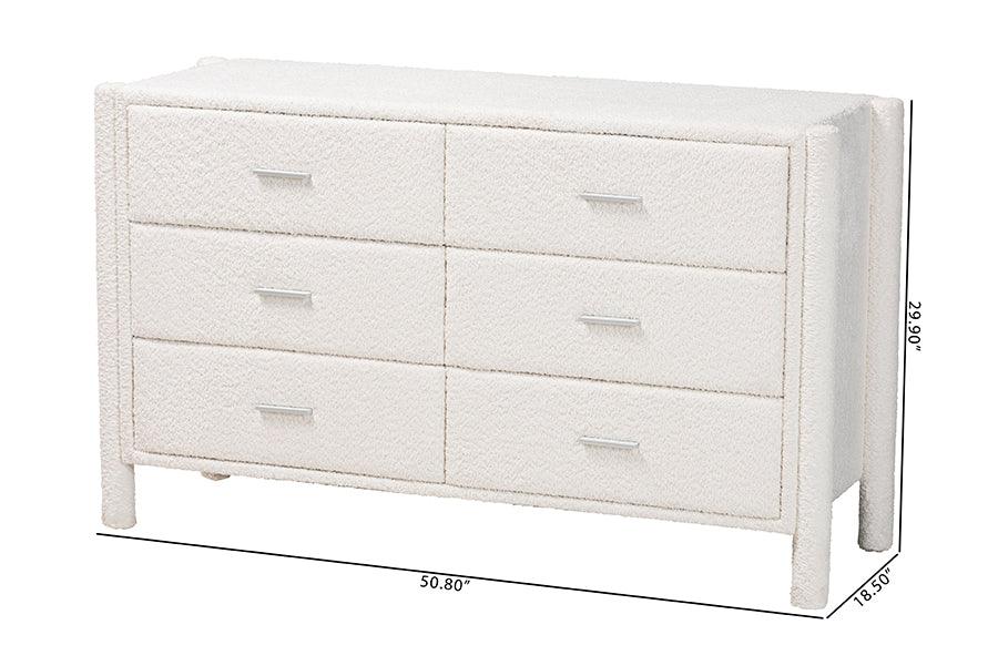 Baxton Studio Laria Modern White Teddy-Bear Fabric 6-Drawer Dresser FredCo