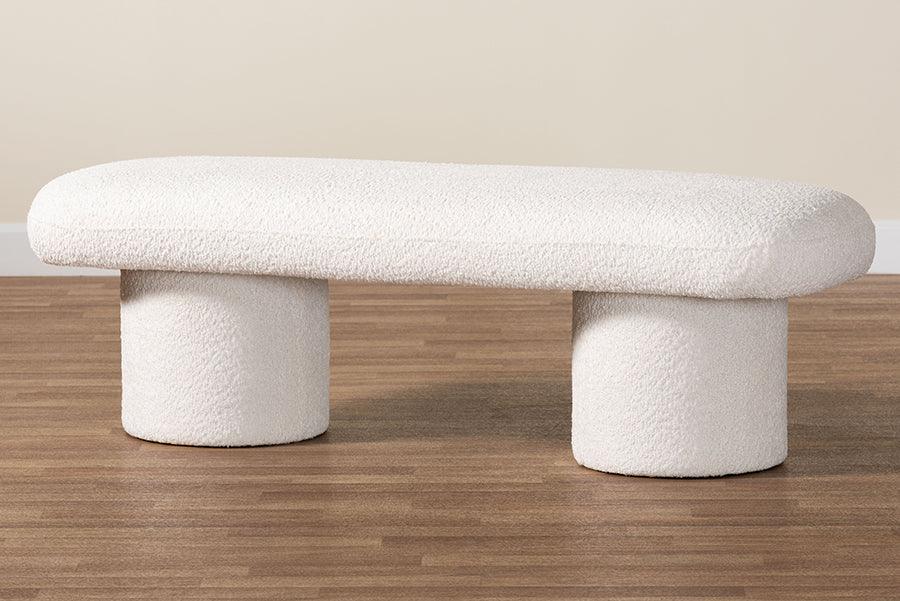 Baxton Studio Laria Modern White Teddy-Bear Fabric Accent Bench FredCo