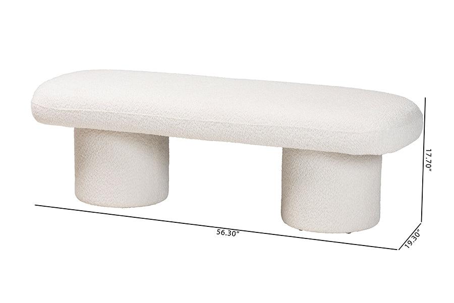Baxton Studio Laria Modern White Teddy-Bear Fabric Accent Bench FredCo