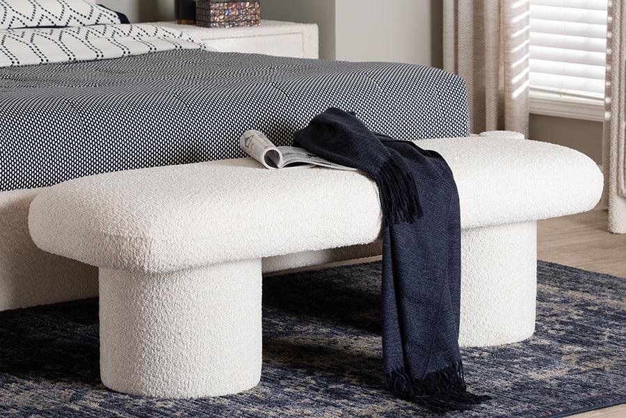 Baxton Studio Laria Modern White Teddy-Bear Fabric Accent Bench FredCo