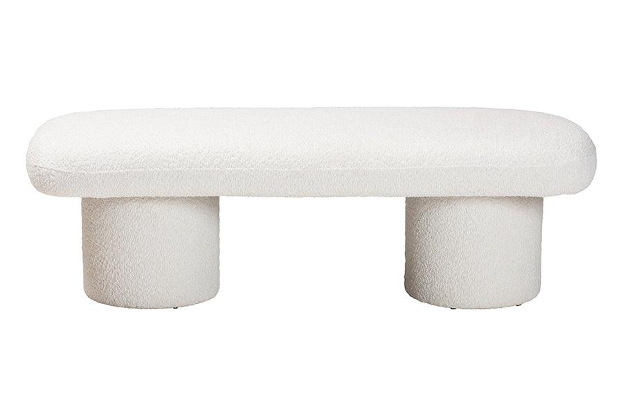 Baxton Studio Laria Modern White Teddy-Bear Fabric Accent Bench FredCo