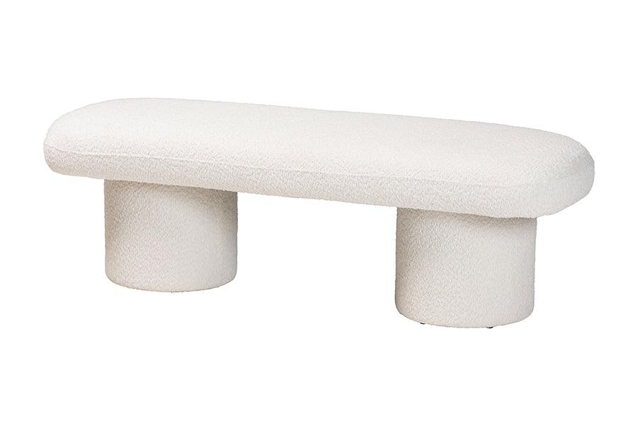 Baxton Studio Laria Modern White Teddy-Bear Fabric Accent Bench FredCo