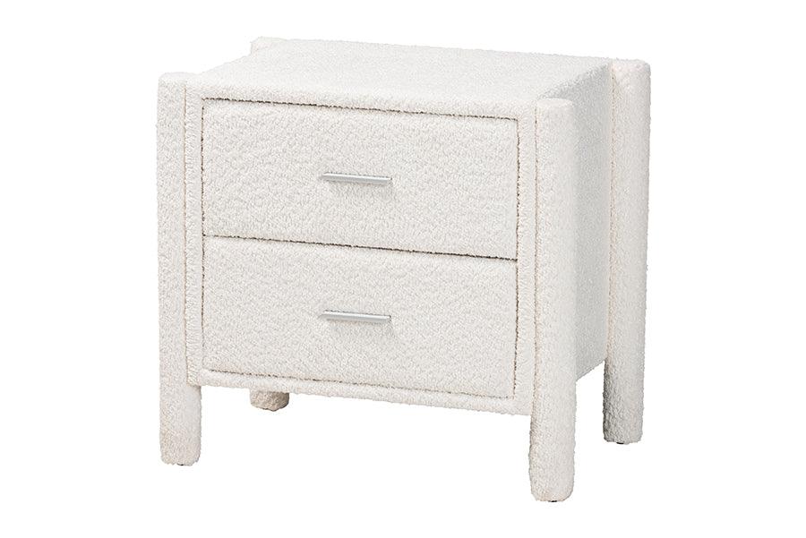 Baxton Studio Laria Modern White Teddy-Bear Fabric King Size 4-Piece Bedroom Set FredCo
