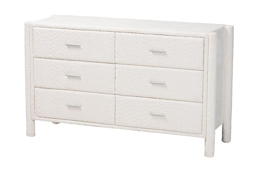 Baxton Studio Laria Modern White Teddy-Bear Fabric King Size 4-Piece Bedroom Set FredCo