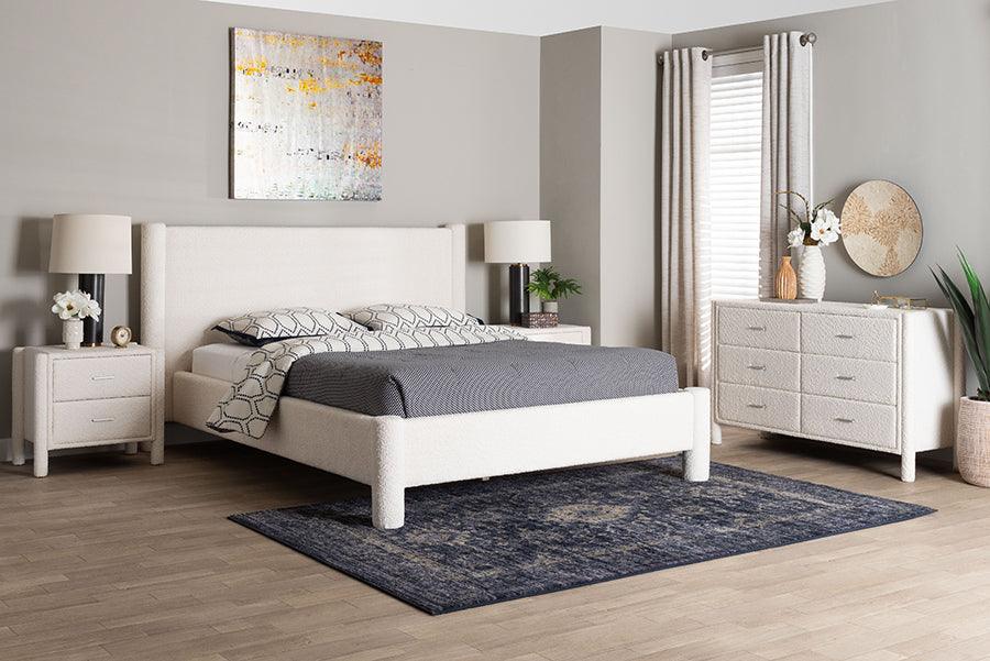Baxton Studio Laria Modern White Teddy-Bear Fabric King Size 4-Piece Bedroom Set FredCo