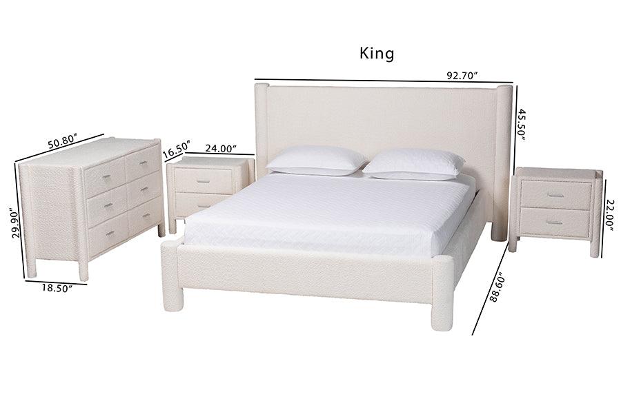 Baxton Studio Laria Modern White Teddy-Bear Fabric King Size 4-Piece Bedroom Set FredCo