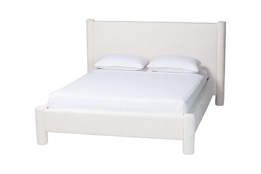 Baxton Studio Laria Modern White Teddy-Bear Fabric King Size 4-Piece Bedroom Set FredCo