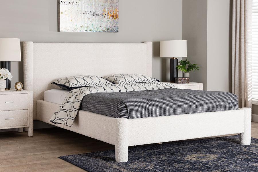 Baxton Studio Laria Modern White Teddy-Bear Fabric King Size Platform Bed FredCo