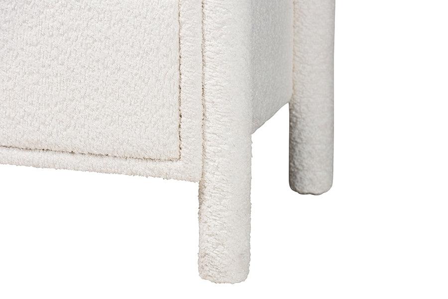 Baxton Studio Laria Modern White Teddy-Bear Fabric Queen Size 4-Piece Bedroom Set FredCo