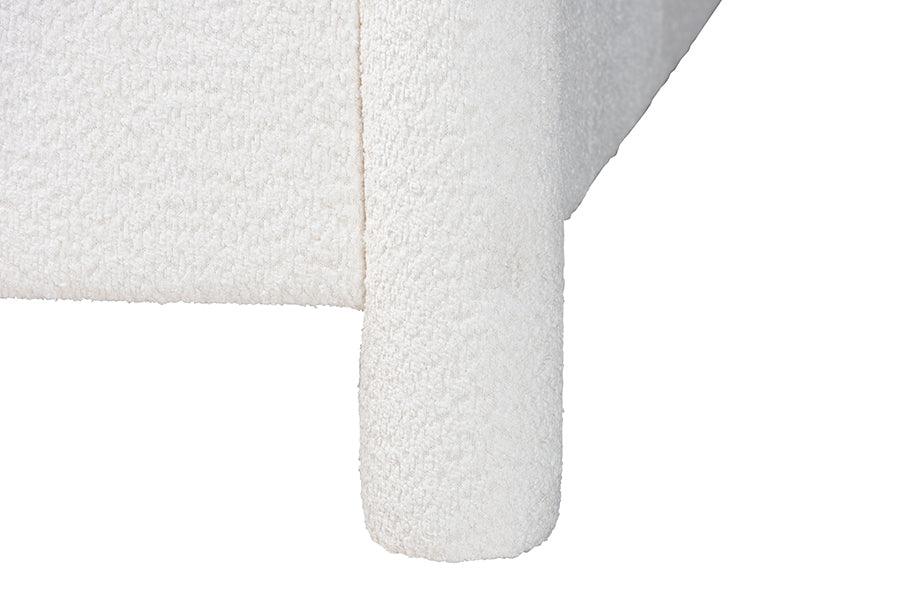 Baxton Studio Laria Modern White Teddy-Bear Fabric Queen Size 4-Piece Bedroom Set FredCo