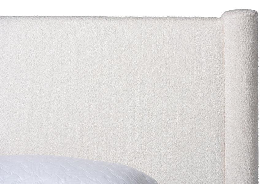 Baxton Studio Laria Modern White Teddy-Bear Fabric Queen Size 4-Piece Bedroom Set FredCo