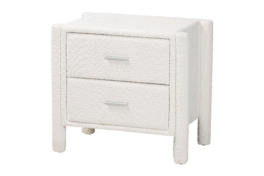 Baxton Studio Laria Modern White Teddy-Bear Fabric Queen Size 5-Piece Bedroom Set FredCo