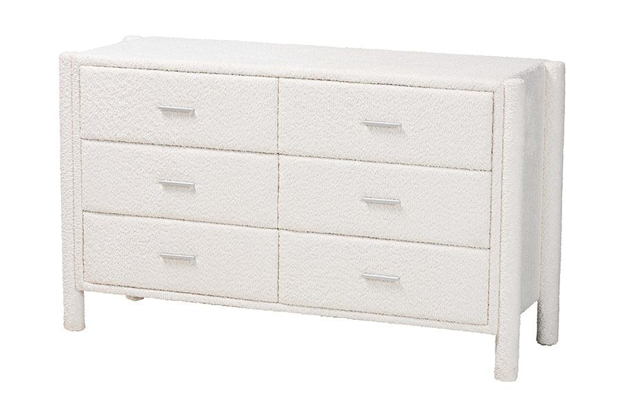 Baxton Studio Laria Modern White Teddy-Bear Fabric Queen Size 5-Piece Bedroom Set FredCo