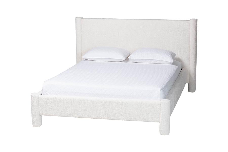 Baxton Studio Laria Modern White Teddy-Bear Fabric Queen Size 5-Piece Bedroom Set FredCo