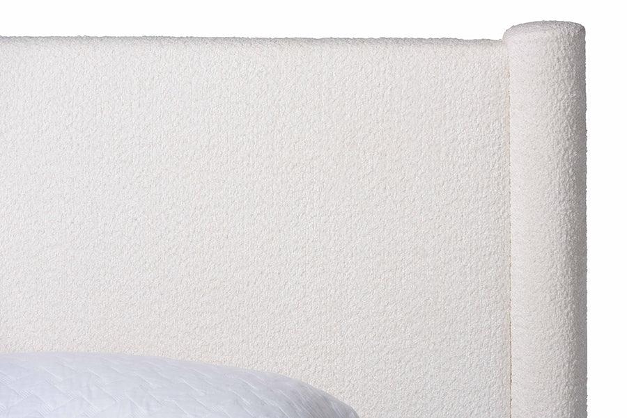Baxton Studio Laria Modern White Teddy-Bear Fabric Queen Size 5-Piece Bedroom Set FredCo