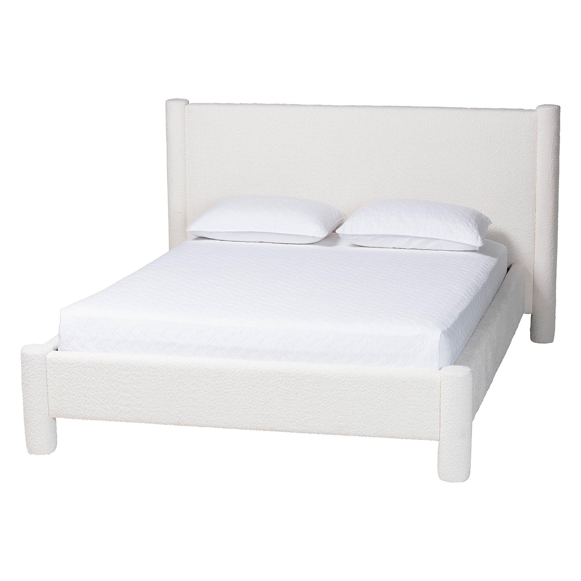 Baxton Studio Laria Modern White Teddy-Bear Fabric Queen Size Platform Bed FredCo