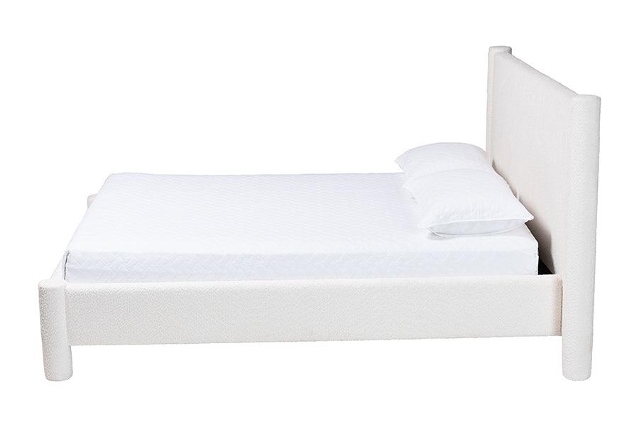 Baxton Studio Laria Modern White Teddy-Bear Fabric Queen Size Platform Bed FredCo