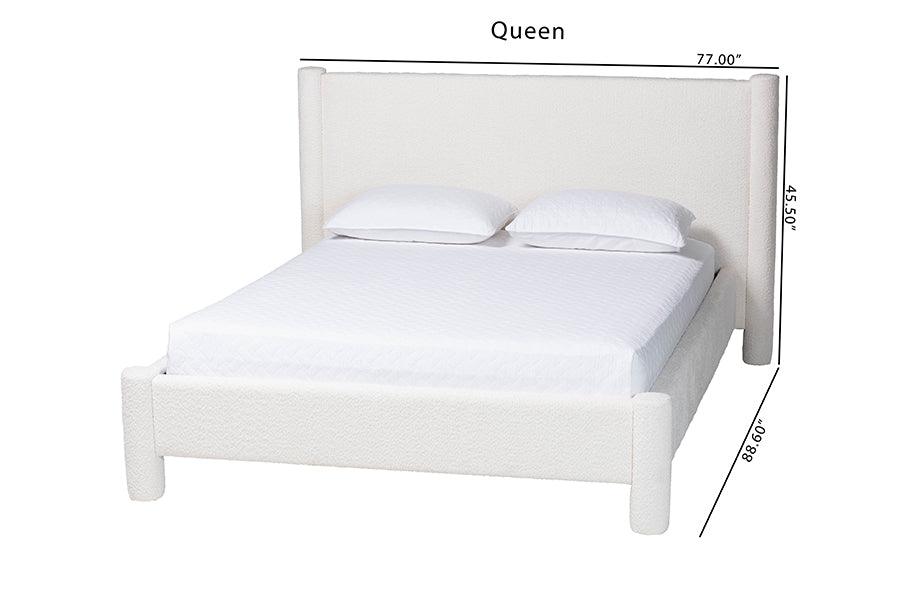 Baxton Studio Laria Modern White Teddy-Bear Fabric Queen Size Platform Bed FredCo