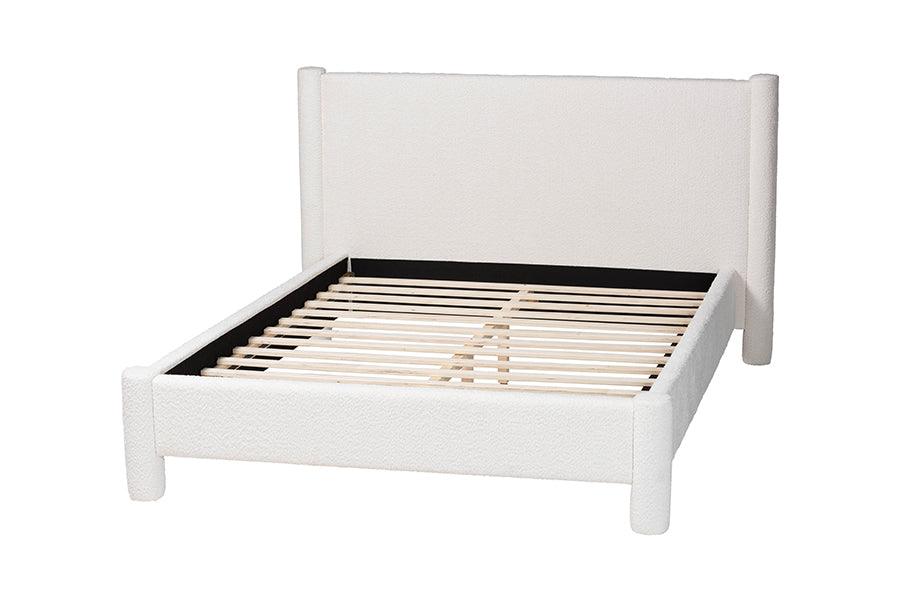 Baxton Studio Laria Modern White Teddy-Bear Fabric Queen Size Platform Bed FredCo