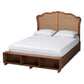 Baxton Studio Latrell Mid-Century Walnut Brown Wood and Rattan King Size Storage Bed FredCo