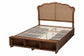 Baxton Studio Latrell Mid-Century Walnut Brown Wood and Rattan King Size Storage Bed FredCo
