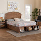 Baxton Studio Latrell Mid-Century Walnut Brown Wood and Rattan King Size Storage Bed FredCo