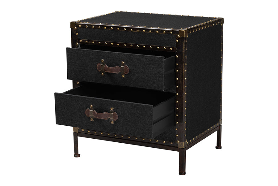 Baxton Studio Laura Vintage Black Canvas 2-Drawer End Table Trunk FredCo
