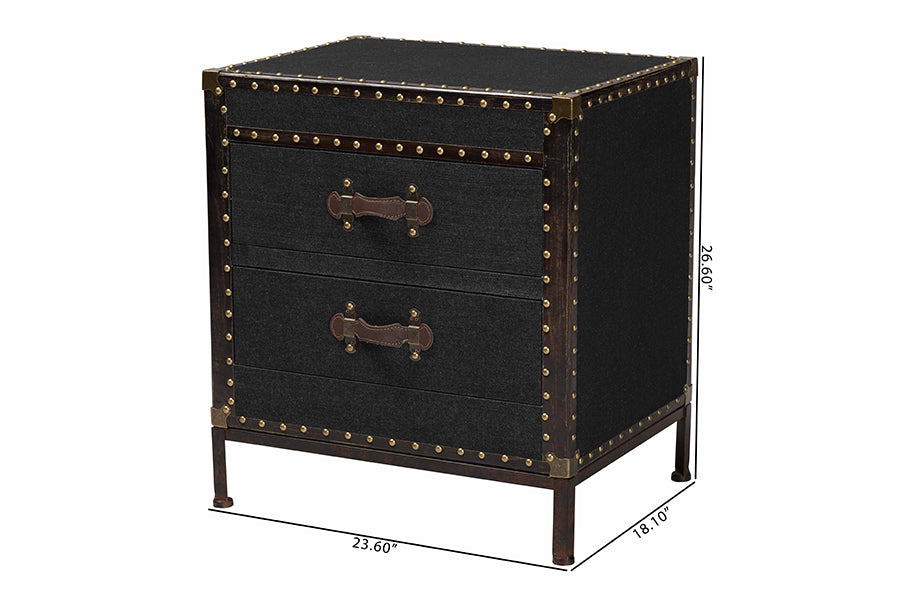 Baxton Studio Laura Vintage Black Canvas 2-Drawer End Table Trunk FredCo